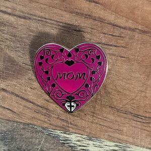 Gold Tone Mother Mom Heart Brooch Love Tiny Red Enamel Gold Tone Mini Pin